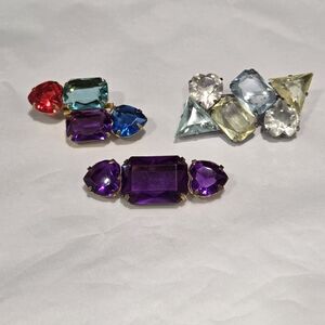 Vintage 80s Lot Of 3 Acrylic Plastic Gem Brooches